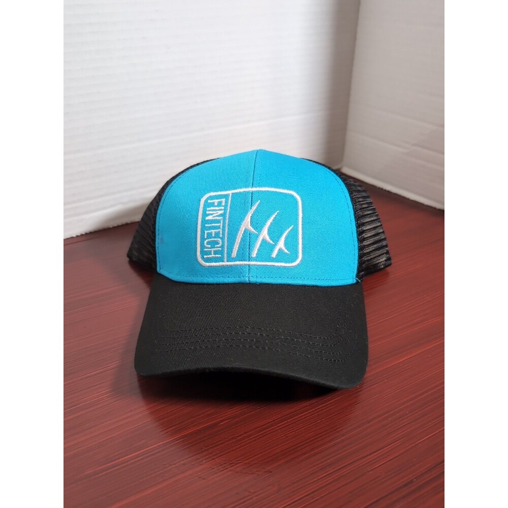 FINTECH LOGO SNAPBACK TRUCKER HAT/CAP BLACK/BLUE   NWT
